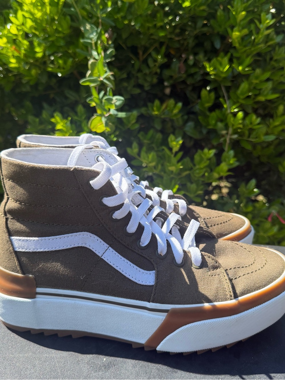 VANS Sk8-Hi Stack Lugged Sneakers Olive Brown Canvas Women Size 9.5 Men Size 8